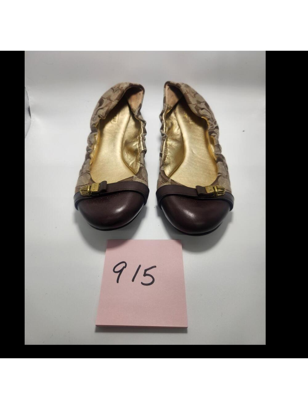 Coach Women’s Signature Canvas Ballet Flats Brown/Beige Bow US 7.5